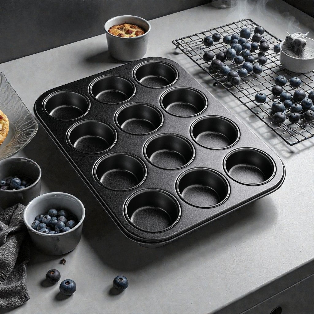 Onyx-Bake 12-Cup Muffin Pan - Ultra-Smooth Non-Stick