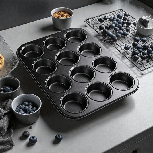 Onyx-Bake 12-Cup Muffin Pan - Ultra-Smooth Non-Stick